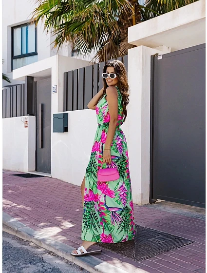 Dlouhé zelené dámské šaty s gumou v pase model 20119924 - Moon