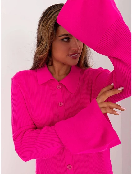 Dámské maxi šaty v růžové fluorescenční barvě se zapínáním na knoflíky model 20137738 - Factory Price