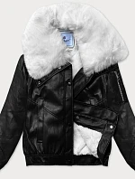 Kožená bunda s velkým kožešinovým límcem Glakate černobílá (LU98090#)