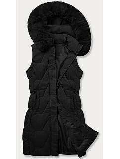 Dámská bunda bez rukávů s kožešinou na kapuci J Style černá (16M9172-392)