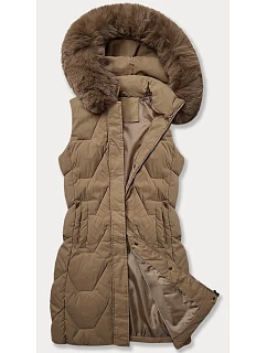 Dámská bunda bez rukávů s kožešinou na kapuci J Style tmavě béžová (16M9172-84)