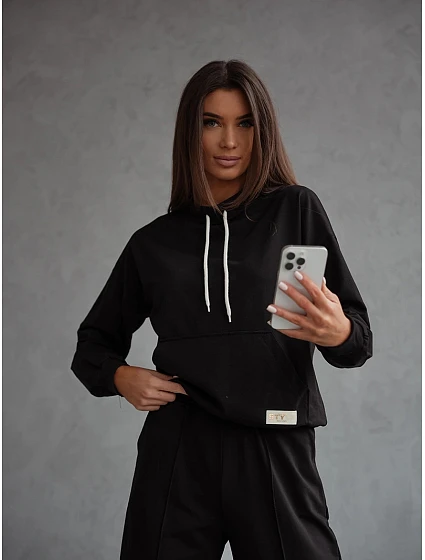Černý dámský teplákový komplet mikina se stojáčkem a kalhoty model 20899087 - Moon