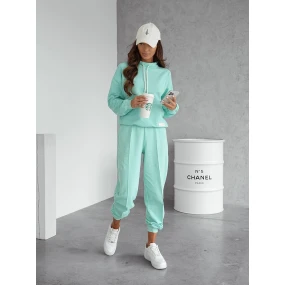 Dámský teplákový komplet v mátové barvě - mikina se stojáčkem a kalhoty (82162)