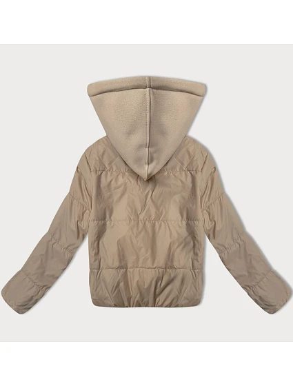 Krátká béžová dámská bunda s kapucí model 21061417 - J.STYLE