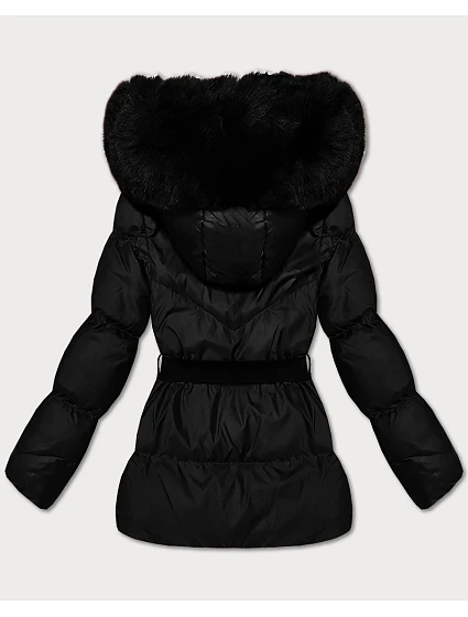 Černá zimní bunda s kapucí a s opaskem model 21479119 - J.STYLE