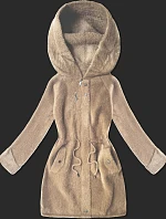 Vlněná bunda z alpaky s kapucí světle béžová (W214#)