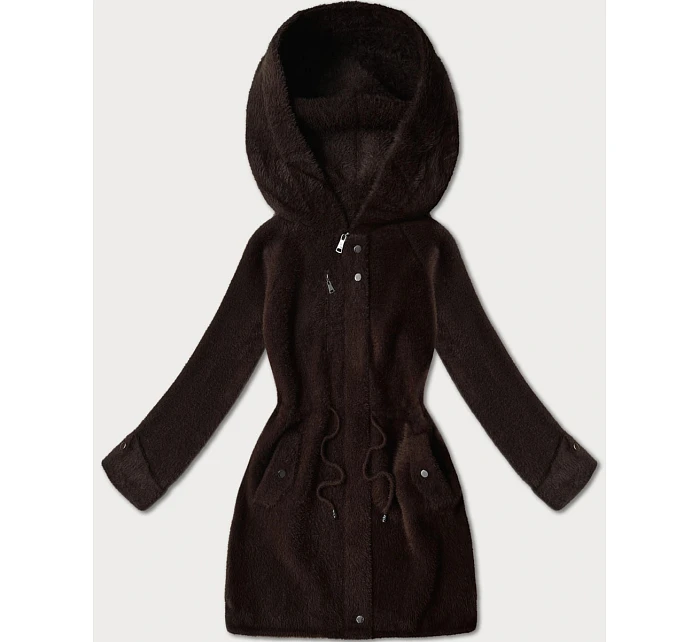 Vlněná bunda typu alpaka v čokoládové barvě s kapucí model 21482441 - MHM Vlněná bunda typu alpaka v čokoládové barvě s kapucí model 21482441 - MHM