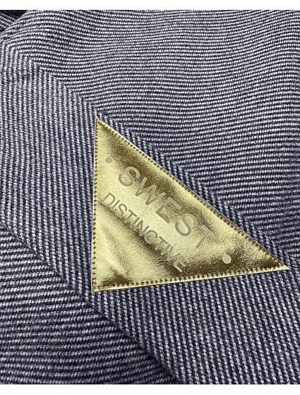 Tmavě modrý dlouhý pruhovaný dámský kabát s páskem model 21479158 - S'WEST