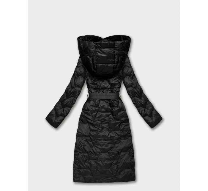 Černý prošívaný kabát s páskem Libland (LD-7806) Černý prošívaný kabát s páskem Libland (LD-7806)