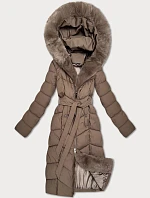 Dámská zimní bunda s kožešinou S'West tmavě béžová (B8525-12)