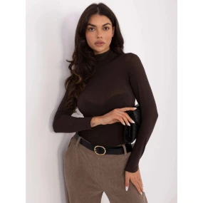 Vypasovaná hnědá halenka s rolákem a s přídavkem kašmíru (21819) Vypasovaná hnědá halenka s rolákem a s přídavkem kašmíru (21819)