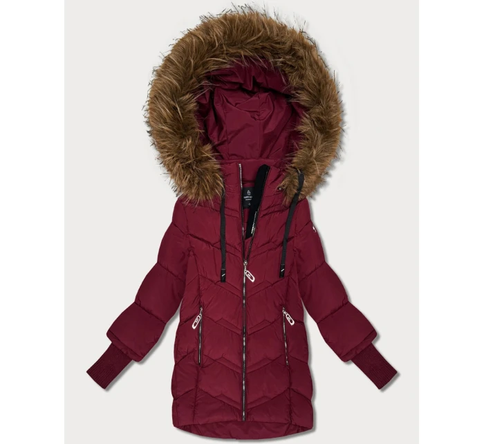 Dámská zimní bunda ve vínové bordó barvě s stahovacími lemy model 21779090 - HAPPY HOUSE Dámská zimní bunda ve vínové bordó barvě s stahovacími lemy model 21779090 - HAPPY HOUSE