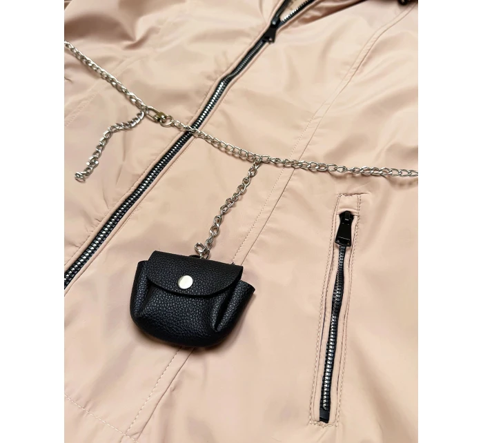 Damska kurtka z łańcuszkiem Goodlookin beżowa (KK6021-2) Damska kurtka z łańcuszkiem Goodlookin beżowa (KK6021-2)