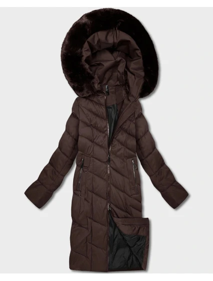 Hnědá dlouhá dámská bunda s kapucí (7662#-F01) Hnědá dlouhá dámská bunda s kapucí (7662#-F01)
