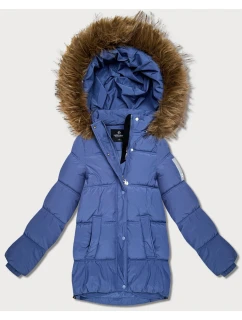 Světle modrá péřová bunda s kapucí (KK60612)