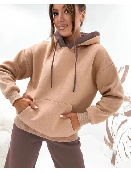 Hrubší dvoubarevná dámská tepláková souprava v čokoládové barvě (VE102) Hrubší dvoubarevná dámská tepláková souprava v čokoládové barvě (VE102)