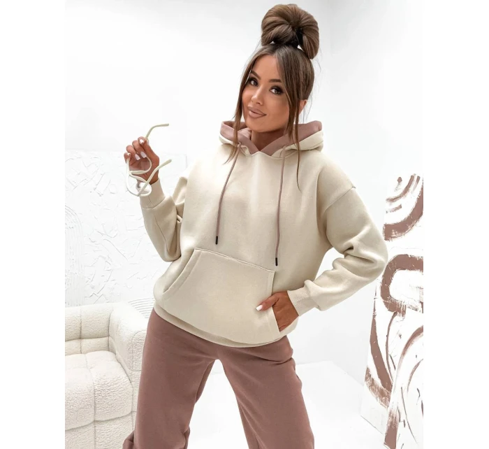 Hrubší dvoubarevná dámská tepláková souprava v barvě cappuccino (VE102) Hrubší dvoubarevná dámská tepláková souprava v barvě cappuccino (VE102)