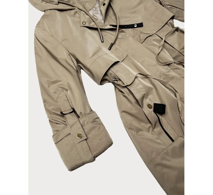 Prosta kurtka damska z podwijanymi rękawami Goodlookin ciemny beżowy (B8556-12) Prosta kurtka damska z podwijanymi rękawami Goodlookin ciemny beżowy (B8556-12)