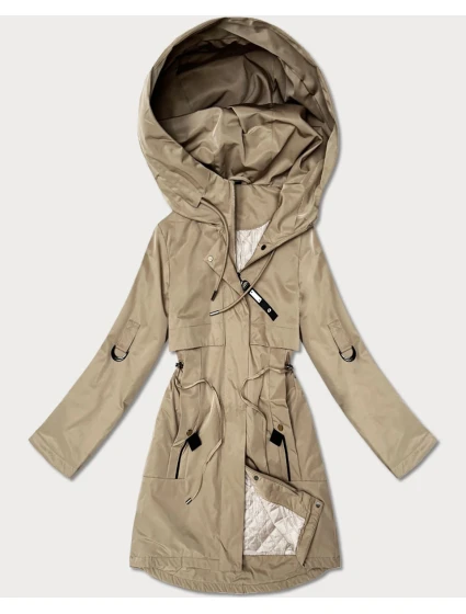 Prosta kurtka damska z podwijanymi rękawami Goodlookin ciemny beżowy (B8556-12) Prosta kurtka damska z podwijanymi rękawami Goodlookin ciemny beżowy (B8556-12)