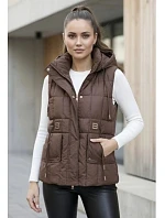 Dámská péřová bunda bez rukávů s kapucí Goodlookin chocolate (B8600-14)