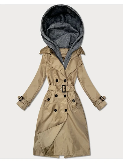Klasický trenčkot s odnímatelnou kapucí Goodlookin tmavě béžový (T2-2252#-5) Klasický trenčkot s odnímatelnou kapucí Goodlookin tmavě béžový (T2-2252#-5)