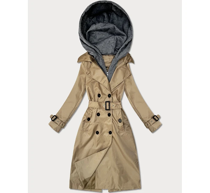 Klasický trenčkot s odnímatelnou kapucí Goodlookin tmavě béžový (T2-2252#-5) Klasický trenčkot s odnímatelnou kapucí Goodlookin tmavě béžový (T2-2252#-5)