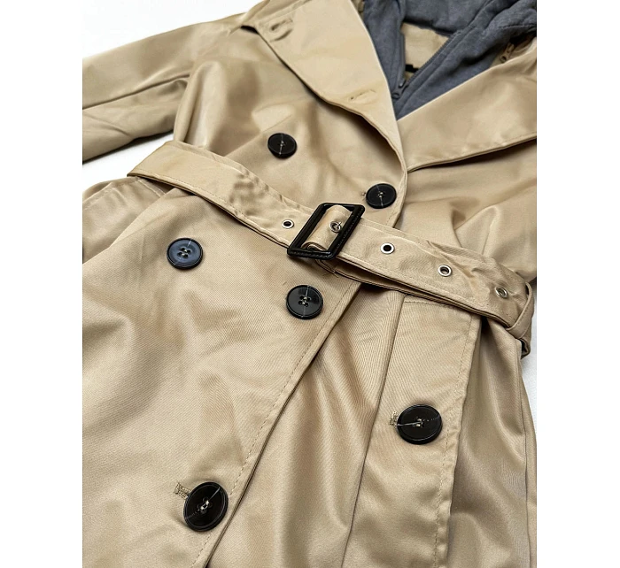 Klasický trenčkot s odnímatelnou kapucí Goodlookin tmavě béžový (T2-2252#-5) Klasický trenčkot s odnímatelnou kapucí Goodlookin tmavě béžový (T2-2252#-5)
