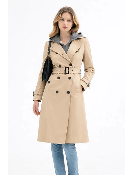 Klasyczny trencz z odpinanym kapturem Goodlookin ciemny beżowy (T2-2252#-5) Klasyczny trencz z odpinanym kapturem Goodlookin ciemny beżowy (T2-2252#-5)