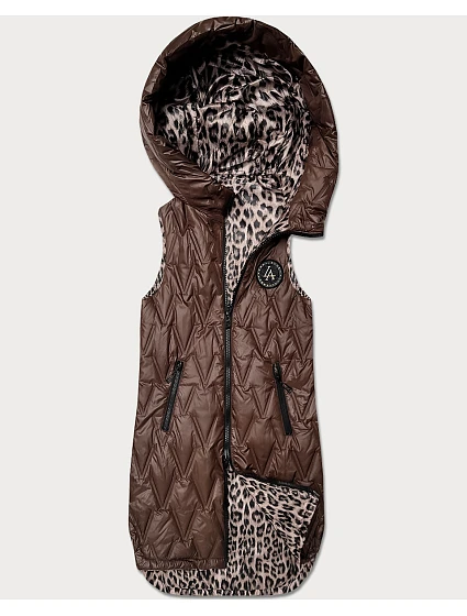 Tenká oboustranná vesta v barvě čokolády a s leopardím vzorem (B6065/B6066-14) Tenká oboustranná vesta v barvě čokolády a s leopardím vzorem (B6065/B6066-14)
