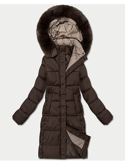 Dámská zimní bunda po kolena v čokoládové barvě model 22545437 - J.STYLE Dámská zimní bunda po kolena v čokoládové barvě model 22545437 - J.STYLE