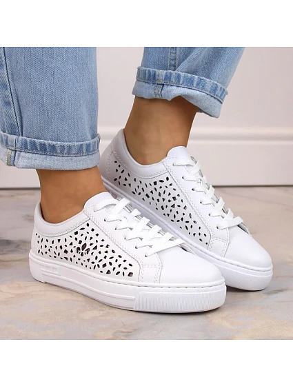 Skórzane buty W białe model 22018131 - Rieker