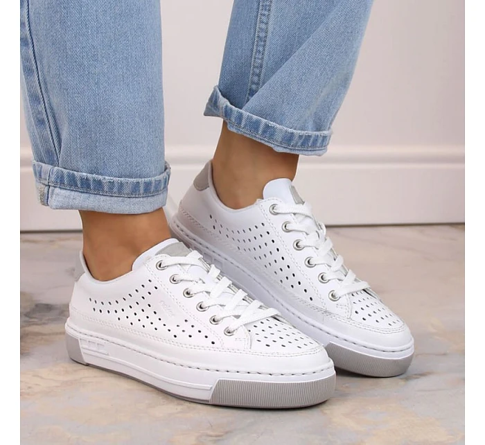 Rieker W RKR642 bílá kožená prolamovaná obuv Rieker W RKR642 bílá kožená prolamovaná obuv