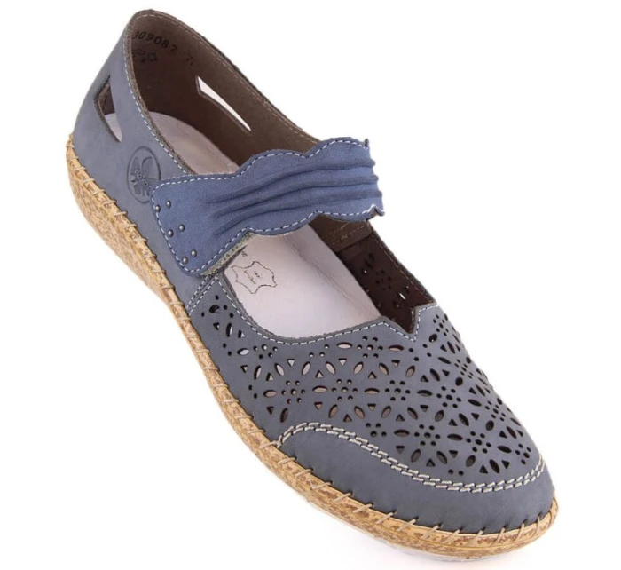 W model 19554666 modré kožené polobotky s ažurovým vzorem - Rieker W model 19554666 modré kožené polobotky s ažurovým vzorem - Rieker