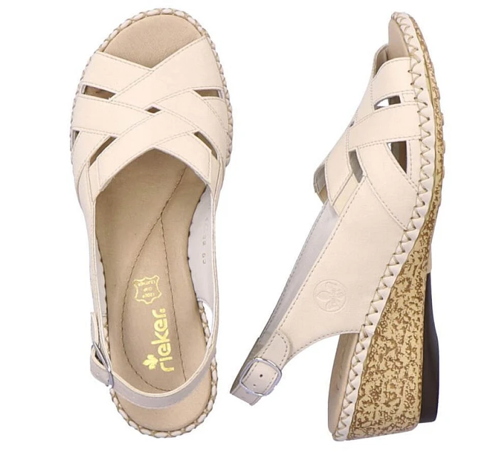 Kožené pohodlné sandály Rieker W RKR682 beige Kožené pohodlné sandály Rieker W RKR682 beige