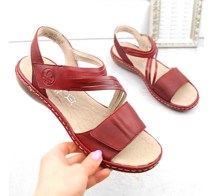 Kožené pohodlné sandály W model 22119032 red - Rieker Kožené pohodlné sandály W model 22119032 red - Rieker