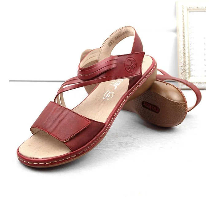 Kožené pohodlné sandály W model 22119032 red - Rieker Kožené pohodlné sandály W model 22119032 red - Rieker