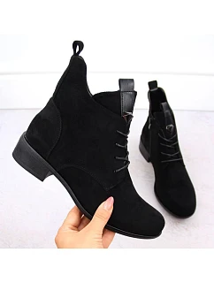 Dámské kotníkové boty se šněrováním a zipem, zateplené, černé, M.Daszyński SA198-24