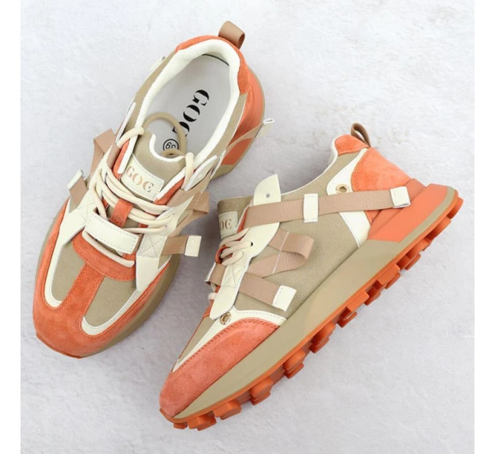 Dámské kožené tenisky béžové a oranžové Goe RR2N4064 Dámské kožené tenisky béžové a oranžové Goe RR2N4064