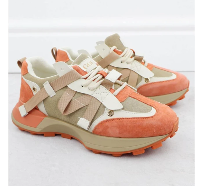 Dámské kožené tenisky béžové a oranžové Goe RR2N4064 Dámské kožené tenisky béžové a oranžové Goe RR2N4064