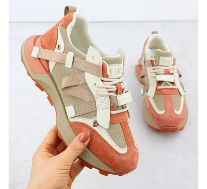 Dámské kožené tenisky béžové a oranžové Goe RR2N4064 Dámské kožené tenisky béžové a oranžové Goe RR2N4064