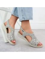 Dámské zvýšené elastické květinové sandály šedé barvy Unisoft 7196