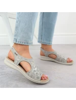 Dámské zvýšené elastické květinové sandály šedé barvy Unisoft 7196