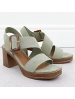 Dámské semišové sandály na jehlovém podpatku zelené Potocki 54307