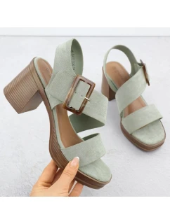 Dámské semišové sandály na jehlovém podpatku zelené Potocki 54307