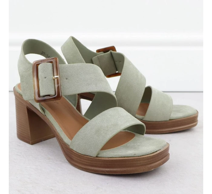 Dámské semišové sandály na jehlovém podpatku zelené Potocki 54307 Dámské semišové sandály na jehlovém podpatku zelené Potocki 54307