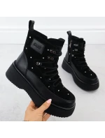 Dámské kožené kozačky na platformě zirconia černé Goe SS2N4140