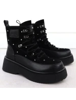 Dámské kožené kozačky na platformě zirconia černé Goe SS2N4140