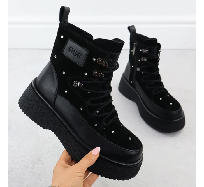 Dámské kožené kozačky na platformě zirconia černé Goe SS2N4140 Dámské kožené kozačky na platformě zirconia černé Goe SS2N4140