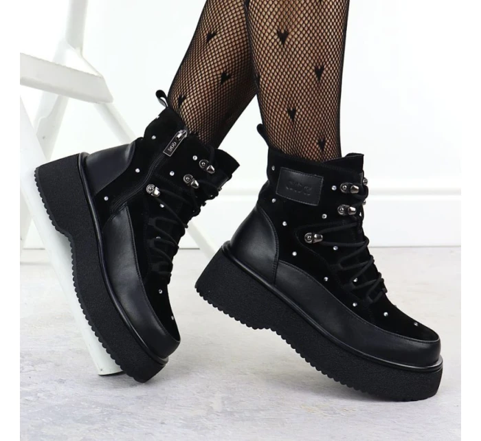 Dámské kožené kozačky na platformě zirconia černé Goe SS2N4140 Dámské kožené kozačky na platformě zirconia černé Goe SS2N4140