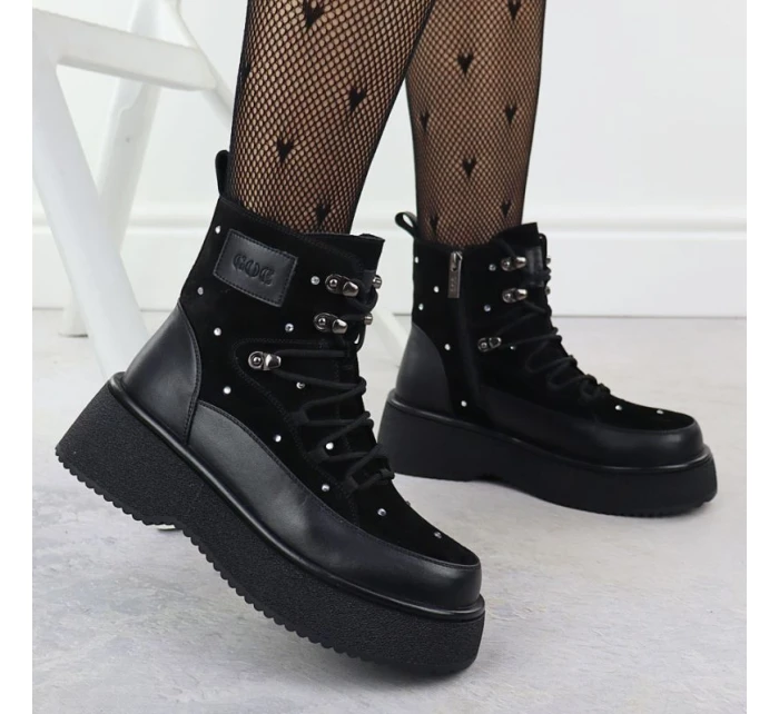 Dámské kožené kozačky na platformě zirconia černé Goe SS2N4140 Dámské kožené kozačky na platformě zirconia černé Goe SS2N4140